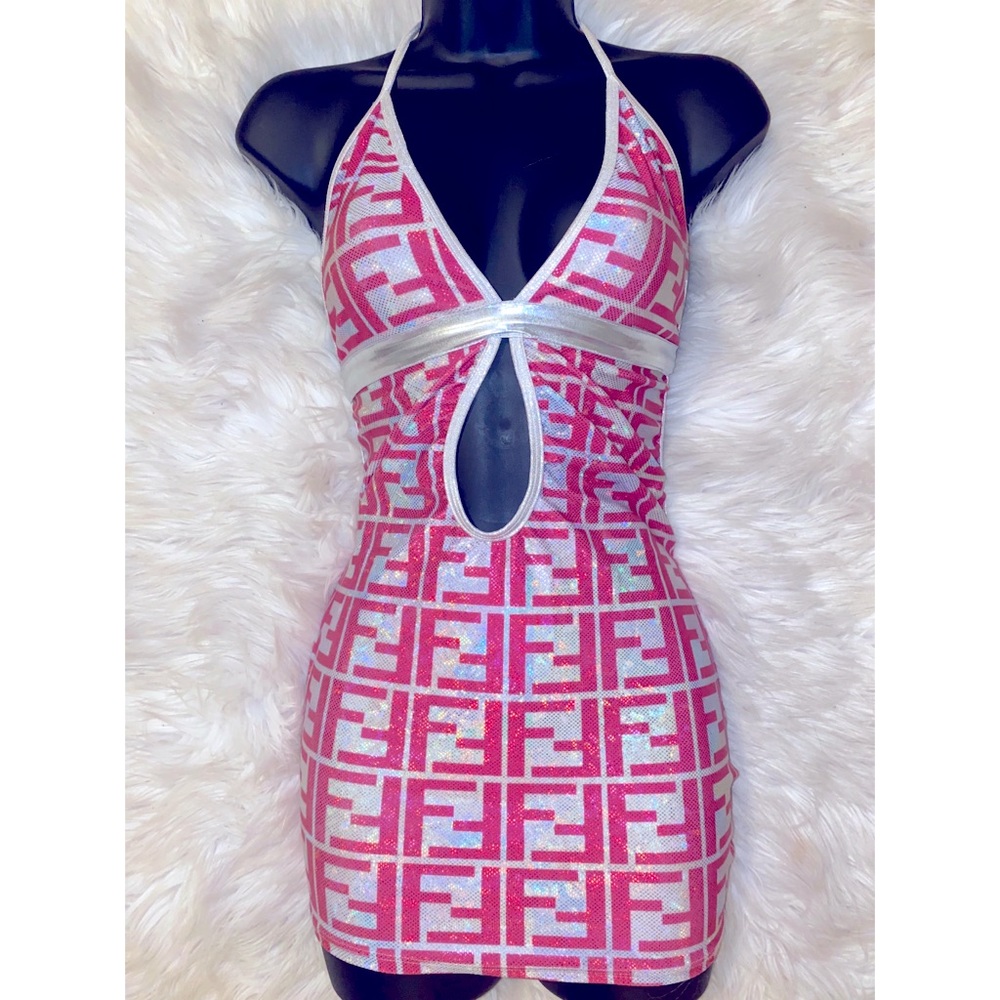 Brand new pink and silver dress and thong set